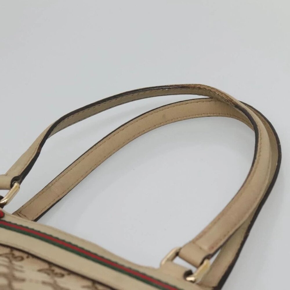 GUCCI GG Canvas Web Sherry Line Tote Bag Beige Gold 257062 Auth 140783 - Picture 9 of 16